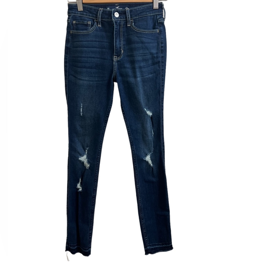 Hollister High Rise Super Skinny dark distressed denim jeans